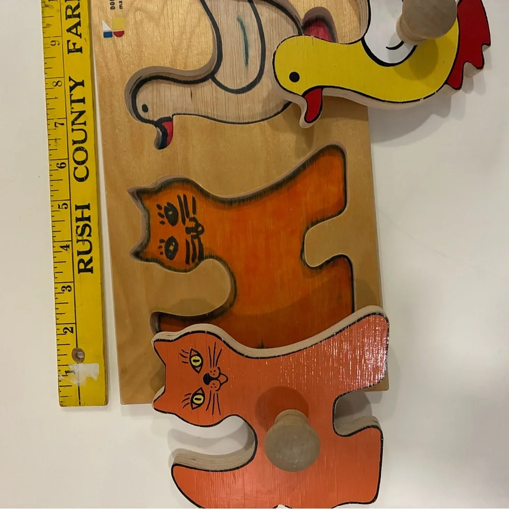 Easter Ducky Puzzle Animal Wooden Knob Puzzle  farm pet animals Toddler Puzzle